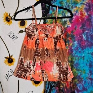 Justice Kids coral and cream tie dye Sleeveless shirt size 12